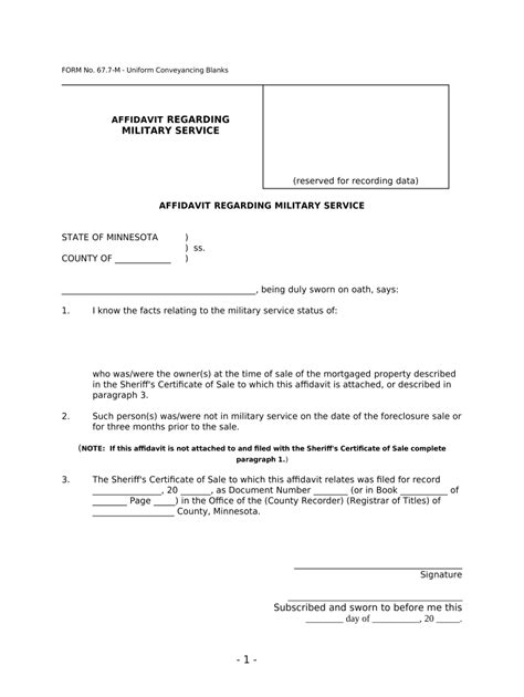 Affidavit Regarding Military Service Ucbc Form Minnesota Fill