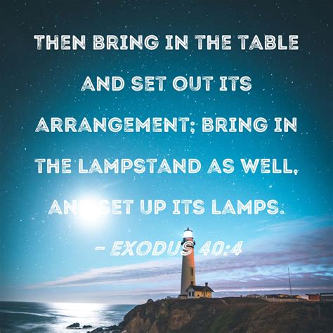 Exodus 40:4 Then bring in the table and set out its arrangement; bring ...