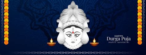 Beautiful Durga Puja And Happy Navratri Indian Goddess Worship Festival