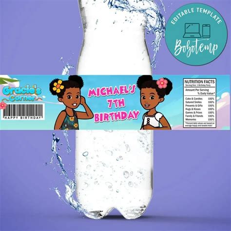 Gracies Corner Birthday Water Bottle Label Template Createpartylabels