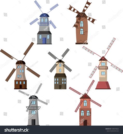 Windmill Set Different Types Windmills Stock Vector (Royalty Free ...