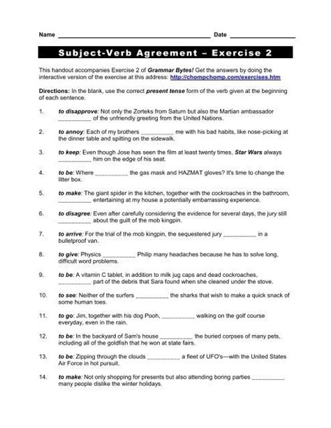 Subject Verb Agreement Worksheets With Answers Worksheets Master