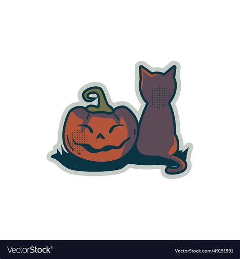 Halloween sticker pumpkin and cat clipart design Vector Image