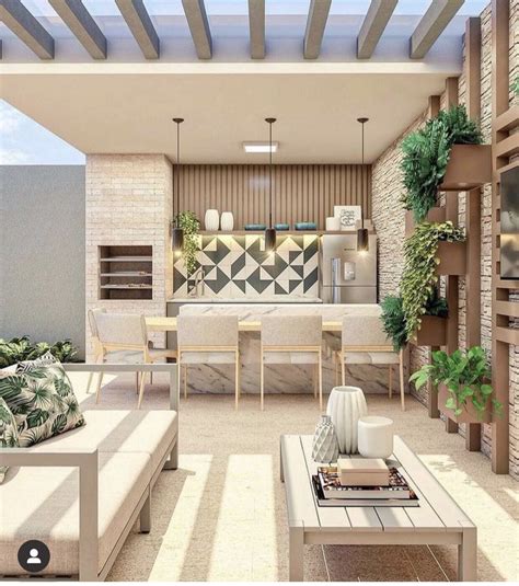 Cores Para Area Gourmet Externa - Área Gourmet em Cores Neutras e Toques de Verde | Projeto de terraço ...