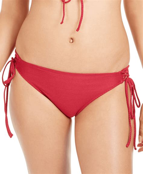 Hula Honey Berry Jam Rhythm Ribbed Side Tie Hipster Bikini Swim Bottom