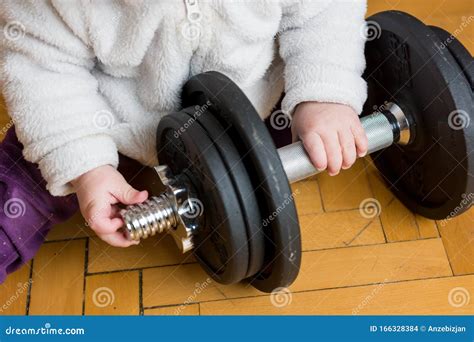 Detail Shot Of Baby Hand Barbell Weight Stock Photo Image Of Lift