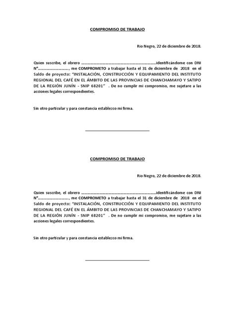 Modelo Compromiso De Trabajo Pdf