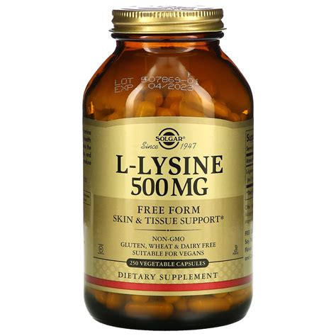 Solgar L Lysine Free Form 500 Mg 250 Vegetable Capsules