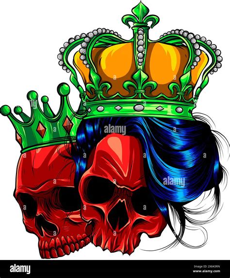 Vector Illustration Of Skull King And Queen Digital Hand Draw On White