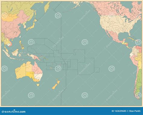 Pacific Ocean Political Map Vinatge Color. No Text Stock Vector ...