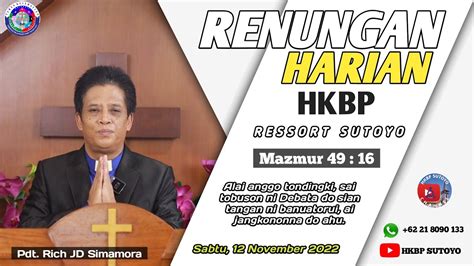 Renungan Harian Hkbp Ressort Sutoyo Sabtu November Oleh Pdt