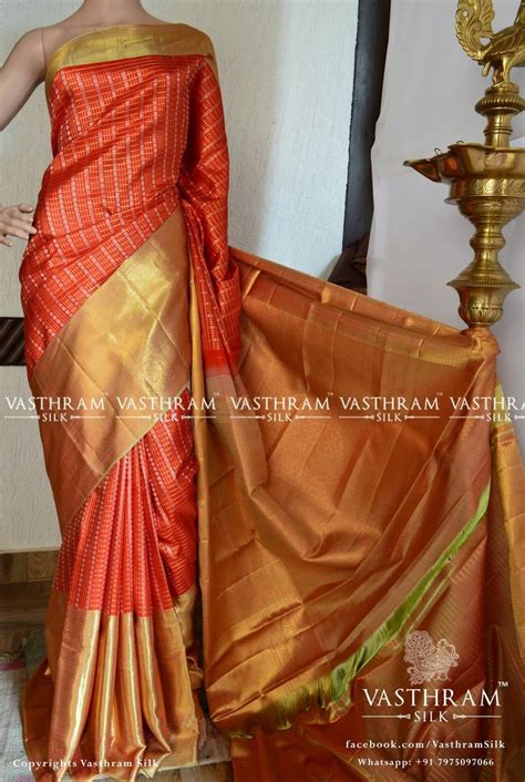 Red Pure Kanchivaram Silk Saree With Silver And Gold Zari Woven Checks