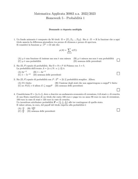 Homework Probabilita Ita Testo Matematica Applicata A