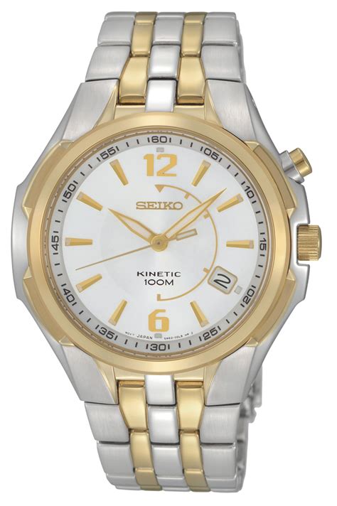 Seiko Kinetic Watch Environmentally Friendly Watch With Stainless Steel And Gold Band Ska516