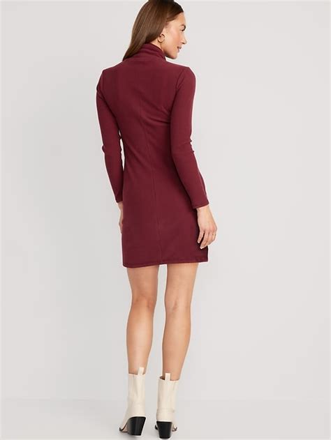 Fitted Mock Neck Rib Knit Mini Dress For Women Old Navy