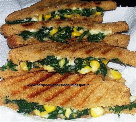 Paripoorna Paksiddhi CHEESY SPINACH CORN SANDWICH