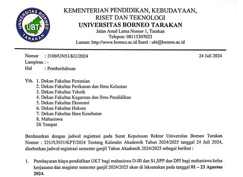 Pengumuman Jadwal Registrasi Semester Gajil Tahun Akademik