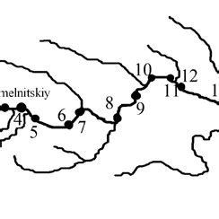 Schematic map of the upper portion of the Southern Bug River with ...