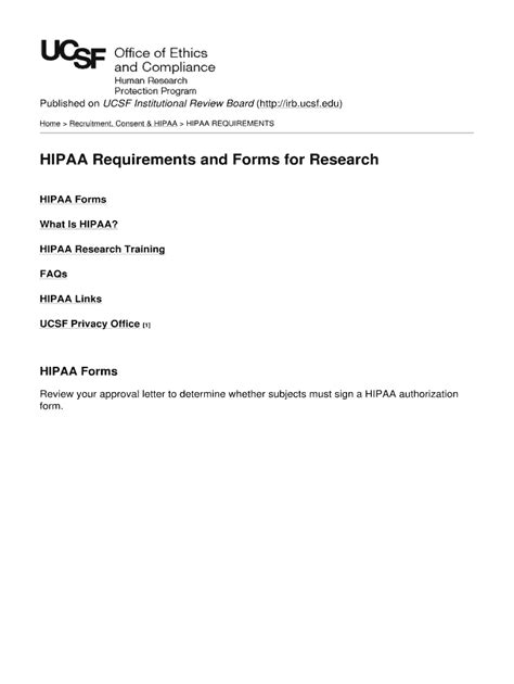 Fillable Online Irb Ucsf Hipaa Requirements And Forms For Research