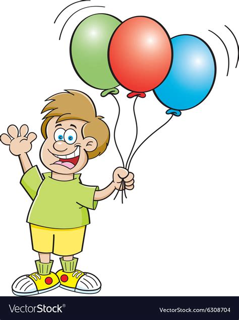 Cartoon Boy Holding Balloons And Waving Royalty Free Vector