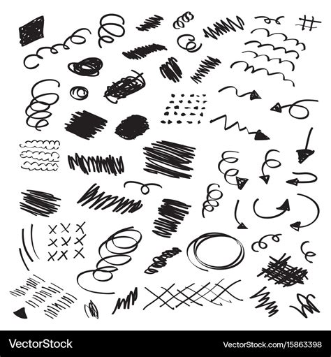 Black ink random hand drawn scribbles set Vector Image