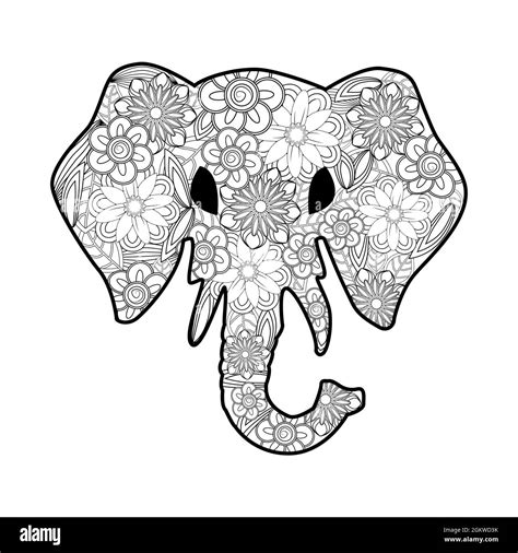 Hand drawn zentangle elephant illustration. Decorative abstract doodle design element. Coloring ...