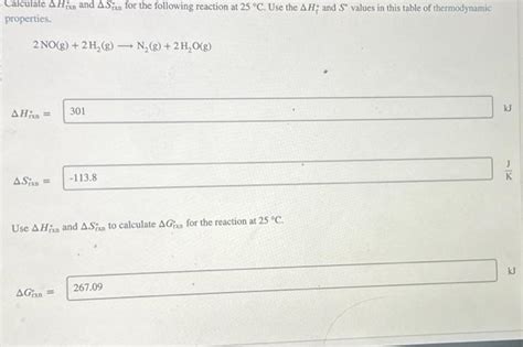 Solved Calculate Δhrxn And Δsrxn For The Following Reaction