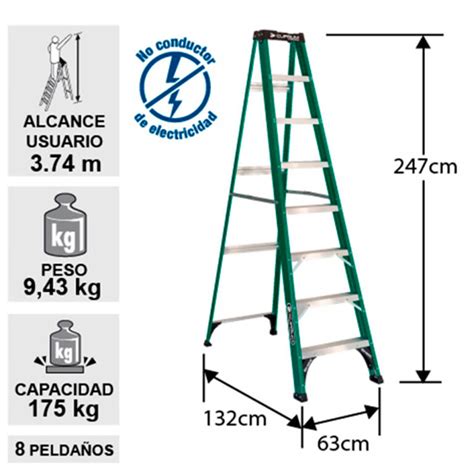 ESCALERA FIBRA VIDRIO TIJERA 8 PELDAÑOS 2 47 MTS 175 KG CUPRUM TecnoPlus