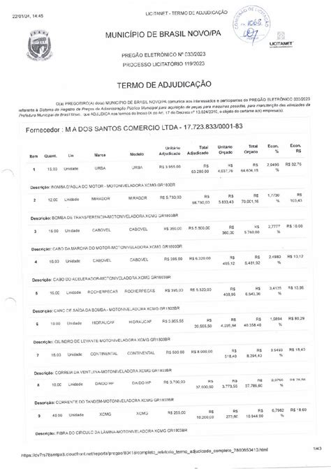 TERMO DE ADJUDICAÇÃO PE SRP 033 2023 Prefeitura Municipal de Brasil