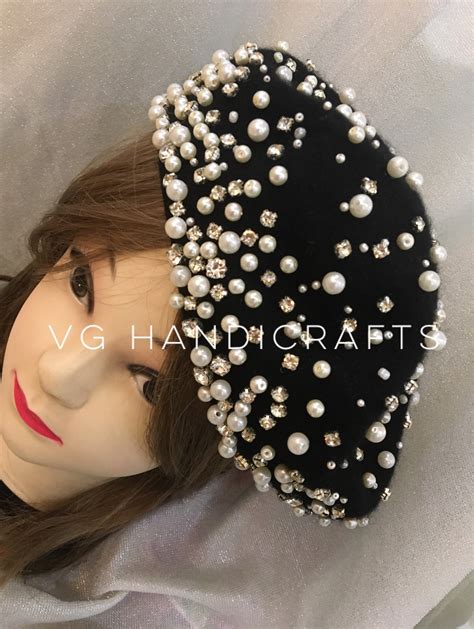 Handmade Pearl Crystal Embroidered Beret Warm Hat Etsy