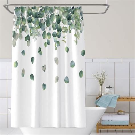 Rideau De Douche Feuilles Eucalyptus Anneaux Inclus 3D Effect