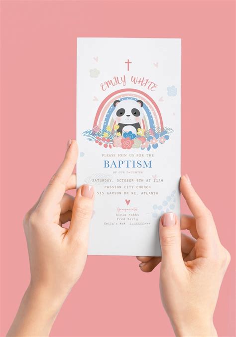 Boho Baptism Invitation Template Printable Christening With Etsy