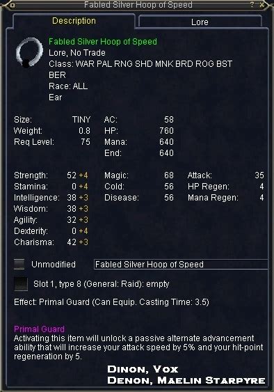 Fabled Silver Hoop Of Speed Items Everquest Zam