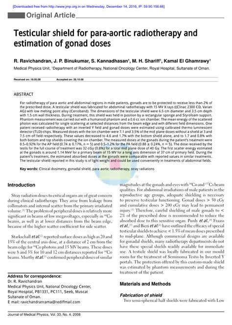 Pdf Testicular Shield For Para Aortic Radiotherapy And Estimation Of