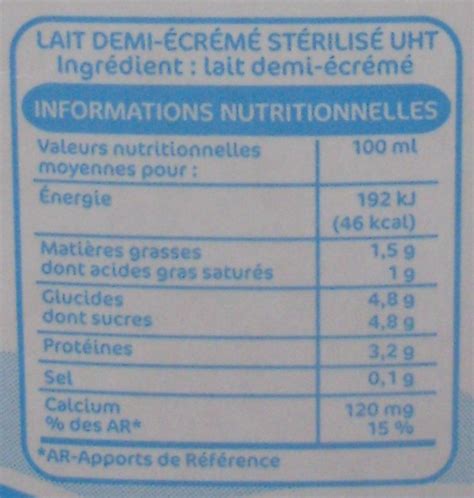 Lait Stérilisé Uht Demi écrémé Bocage 1 L