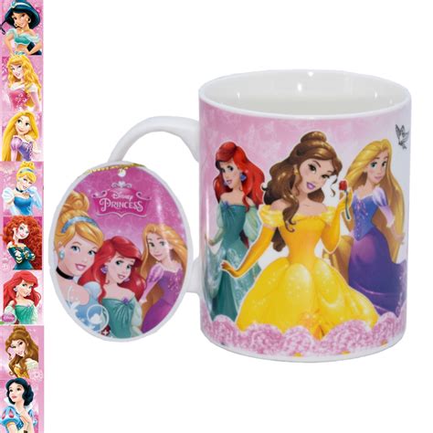 Caneca Porcelana Disney Princesas 360 Ml Rosa Bela Ariel Branca De Neve