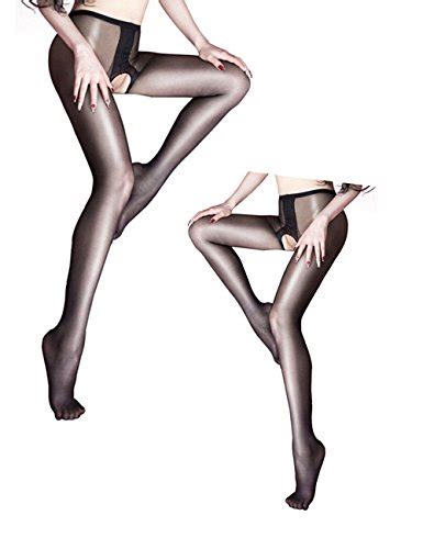 E Laurels Womens Sexy Silky Crotchless Pantyhose Sheer High Waist Open