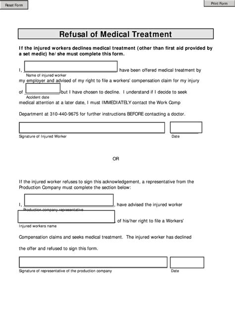 Refusal Of Medical Treatment Fill And Sign Printable Template Online Us Legal Forms