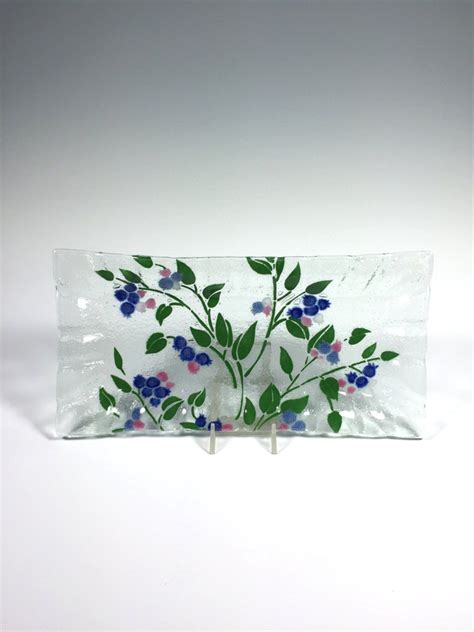 Blueberries Are The Center Of This Original Handmade Fused Glass Serving Tray It Is Both A