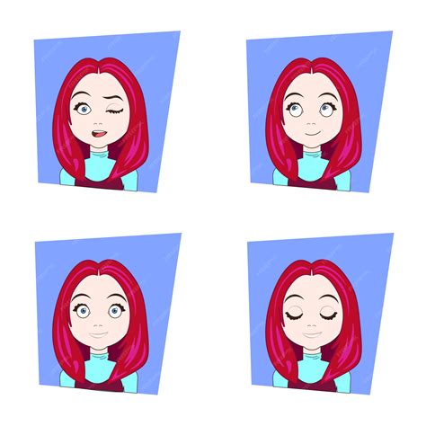 Premium Vector Young Woman With Red Hair Different Facial Emotions