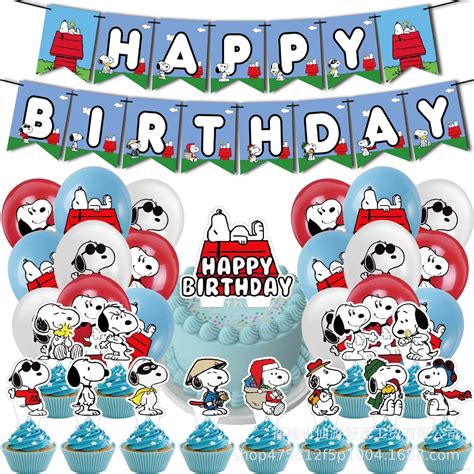 Snoopy Theme Kids Birthday Party Decorations Banner Cake Topper