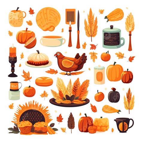 Flat Thanksgiving Day Concept Vector Illustration Autumn Holiday Set