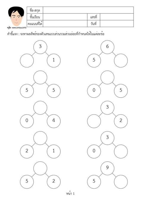 แบบฝึก คณิตศาสตร์ ป1 เรื่องส่วนย่อย ส่วนรวม ที่มีผลลัพธ์ไม่เกิน 10 ชุด 2 จำนวน 100 ไฟล์ดาวน์