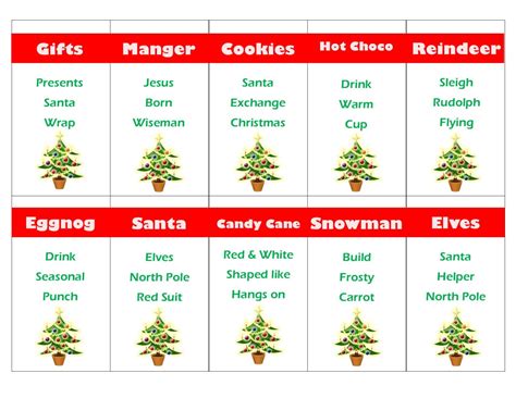 Christmas Taboo Game Free Printable Printable Templates