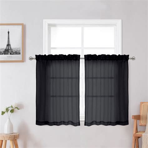 Ovzme Kitchen Window Sheer Curtains Tier Pair In Length Short Voile