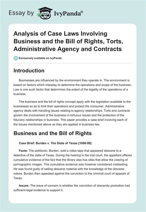 Analysis Of Case Laws Involving Business And The Bill Of Rights Torts