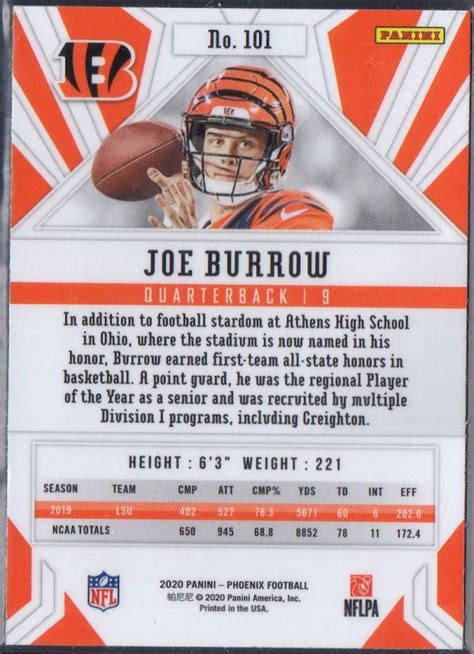 Joe Burrow 2020 Panini Phoenix Fire Burst 101 Rc Pristine Auction