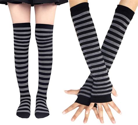 Bienvenu Womens Socks Striped Knee High Socks Arm Warmer Fingerless