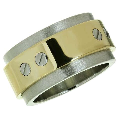 Cartier Santos Yellow Gold Stainless Steel Band Ring For Sale At