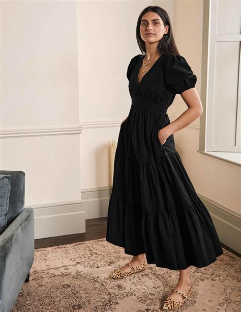 Boden Puff Sleeve Tiered Midi Dress In Black Lyst